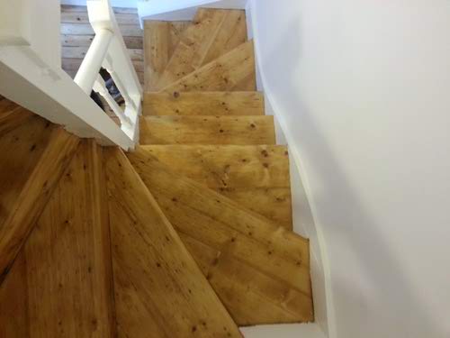 after sanding pine staircase